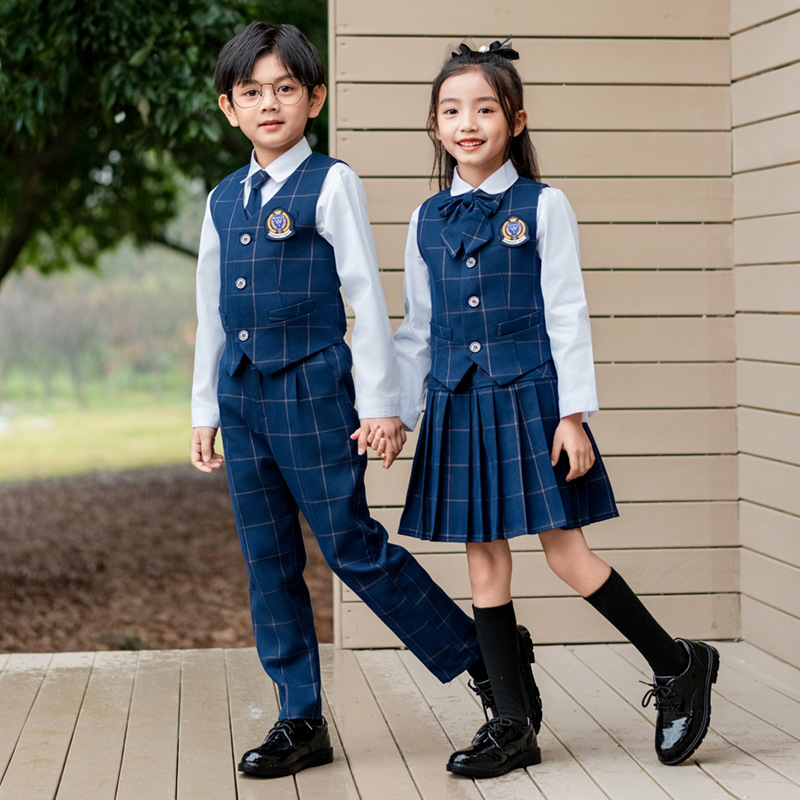 Korean Lifestyle - Gilet scozzese britannico per bambini, camicia,